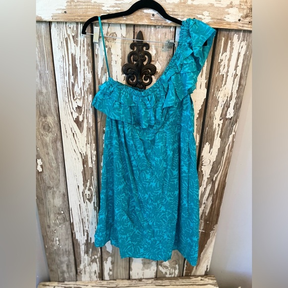 Lane Bryant One Shoulder Ruffle Dress Blue Floral NWT size 14 - Picture 5 of 7